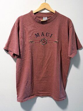 Vintage 90s Single Stitch Maui Embroidered Tee - Large - USA